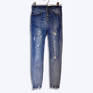 Judy Blue Jeans Skinny Women's 3/26 Mid Rise Distressed Stretch Denim Button Fly